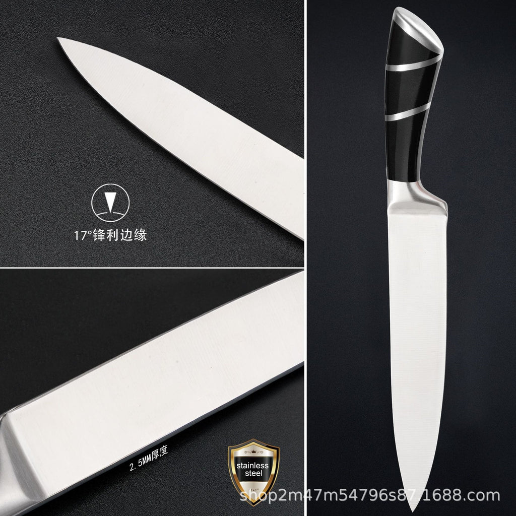 Spot Stainless Steel Horseshoe Hollow Handle Knife Set Eight-Piece Acrylic Plastic Rotating Seat Kitchen Knife Kitchen Knife