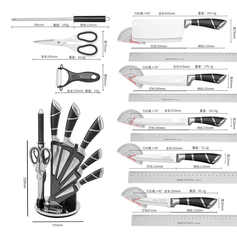 Spot Stainless Steel Horseshoe Hollow Handle Knife Set Eight-Piece Acrylic Plastic Rotating Seat Kitchen Knife Kitchen Knife