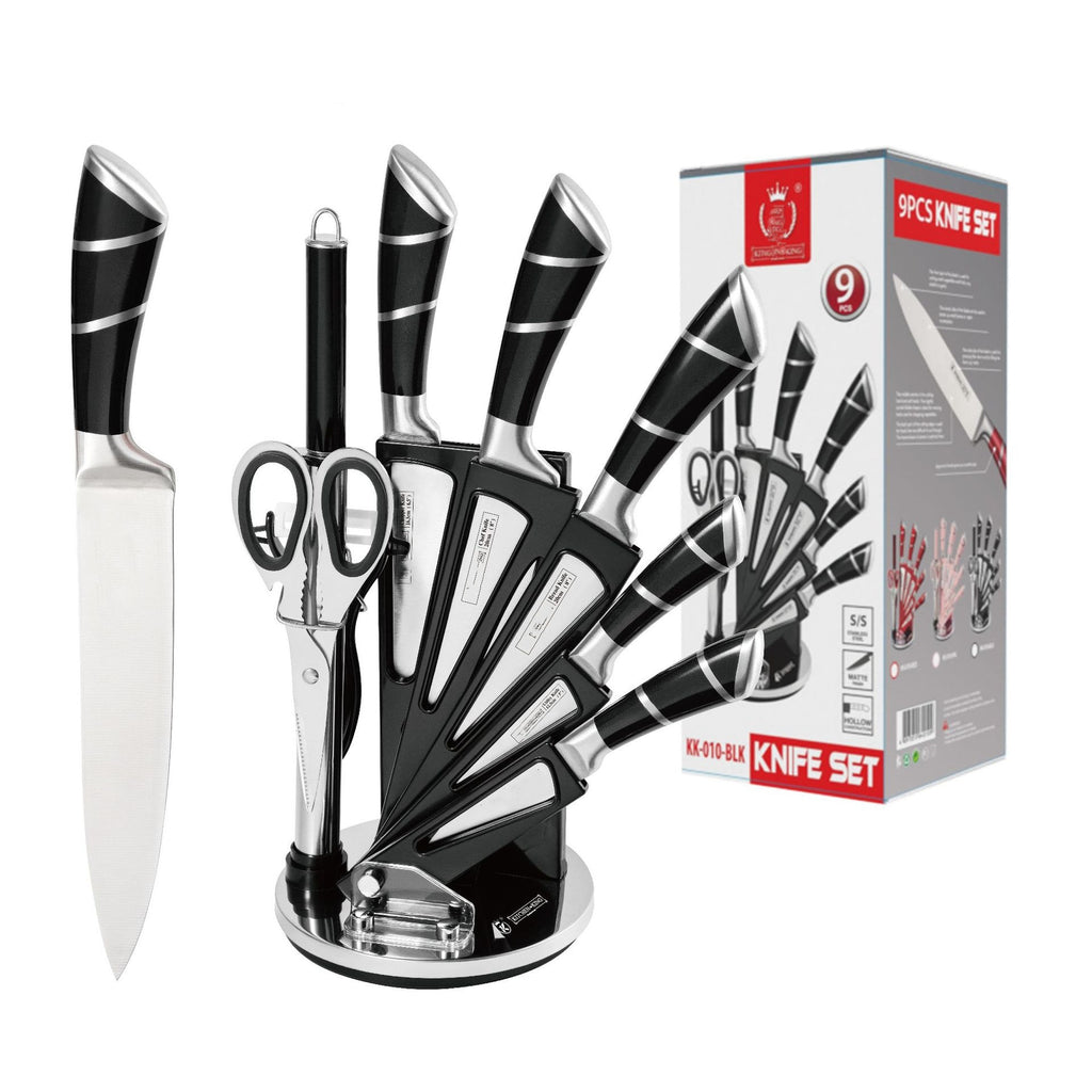 Spot Stainless Steel Horseshoe Hollow Handle Knife Set Eight-Piece Acrylic Plastic Rotating Seat Kitchen Knife Kitchen Knife