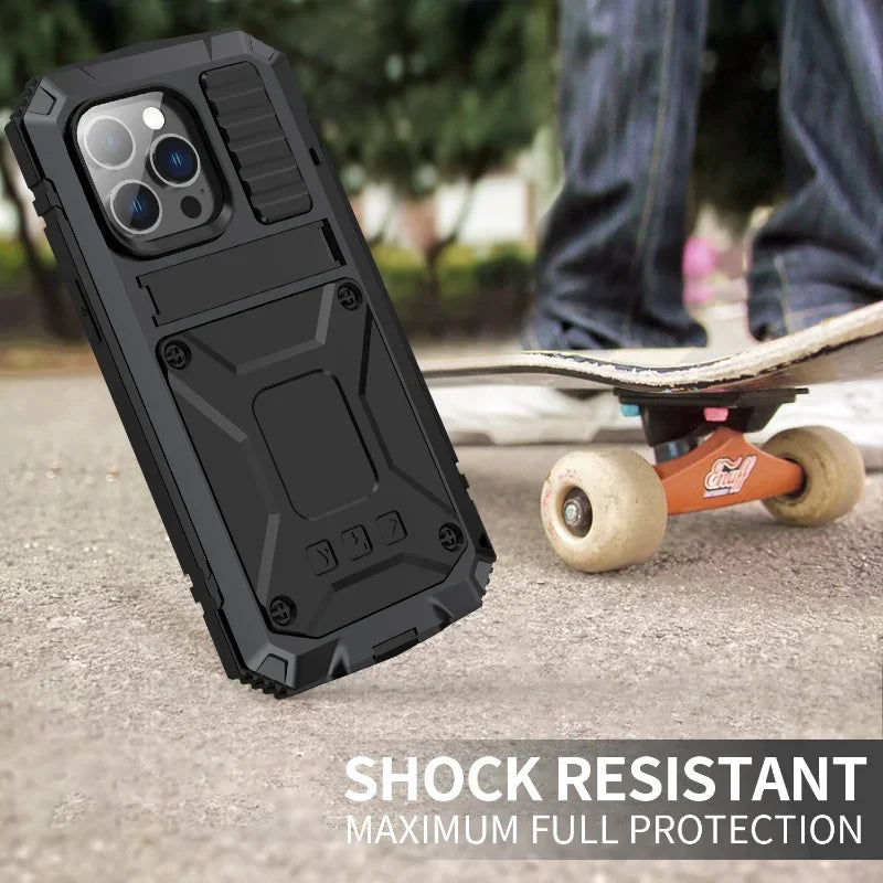 Luxury Rugged Armor 360 Full Phone Case For iPhone 16 15 14 Pro Max Plus 13 12 11 Metal Aluminum Shockproof Cover