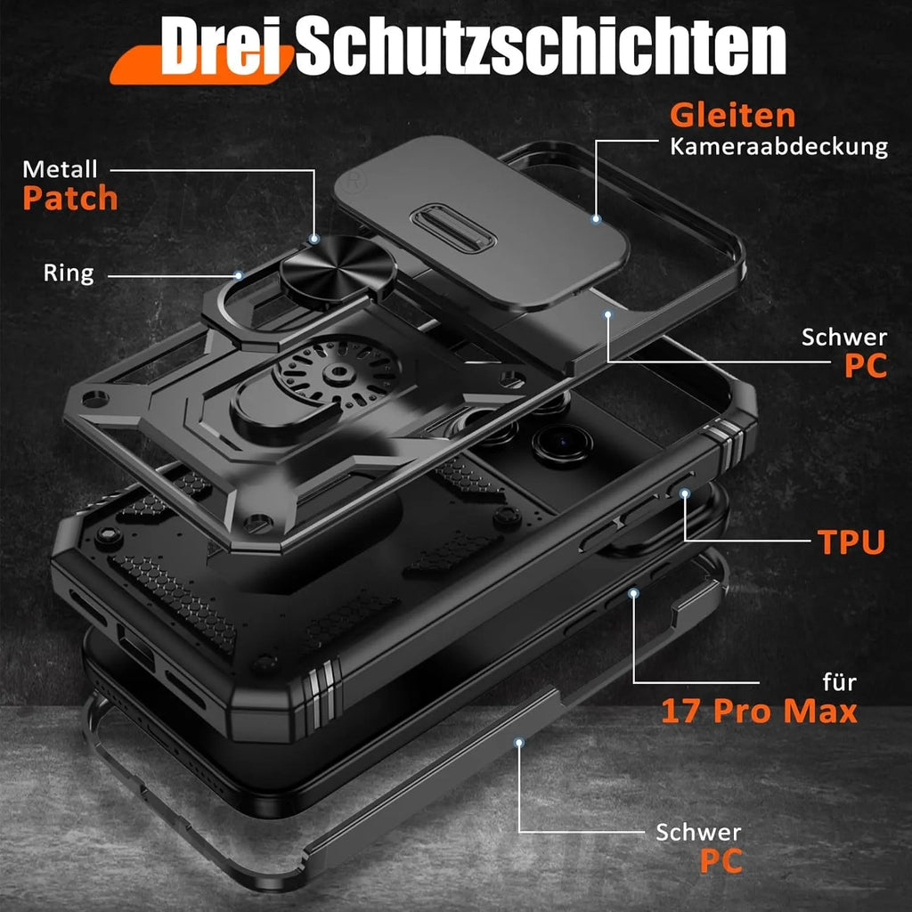 For iPhone 18 Pro Max 17 Air 16e 17 Pro Max 16 14 13 12 Slide Camera Case Heavy Duty Build in 360 Degree Rotate Kickstand Cover