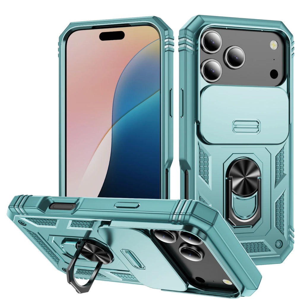 For iPhone 18 Pro Max 17 Air 16e 17 Pro Max 16 14 13 12 Slide Camera Case Heavy Duty Build in 360 Degree Rotate Kickstand Cover