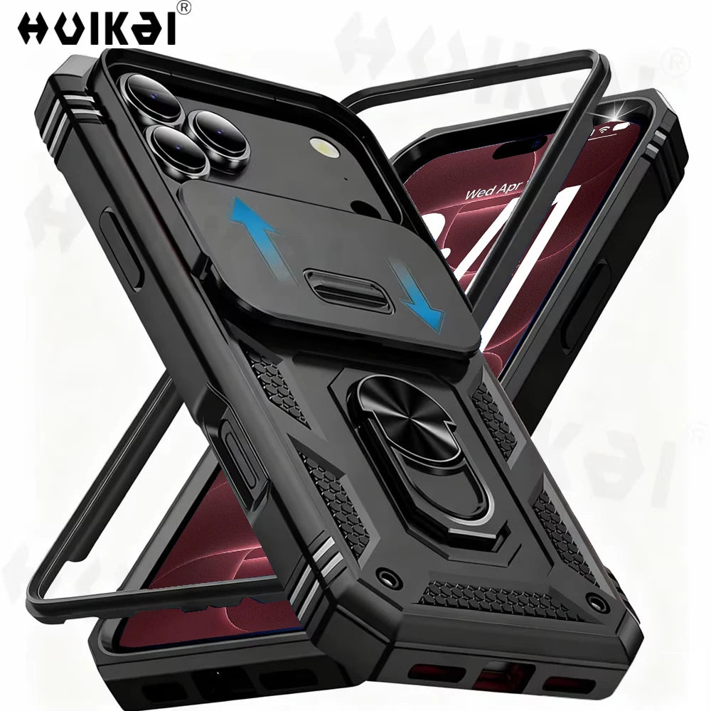 For iPhone 18 Pro Max 17 Air 16e 17 Pro Max 16 14 13 12 Slide Camera Case Heavy Duty Build in 360 Degree Rotate Kickstand Cover
