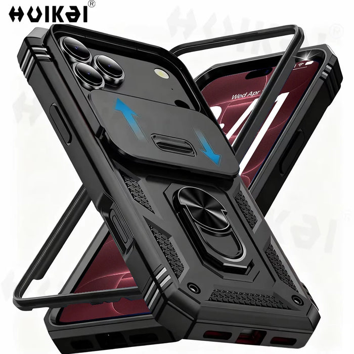 For iPhone 18 Pro Max 17 Air 16e 17 Pro Max 16 14 13 12 Slide Camera Case Heavy Duty Build in 360 Degree Rotate Kickstand Cover