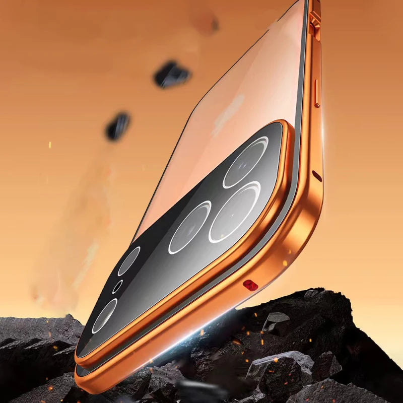 360 Full Protection Metal Magnetic Phone Case For iPhone 17 Pro Max 17 Air 16 15 14 13 Double-Sided Glass Snap Lock Bumper Cover