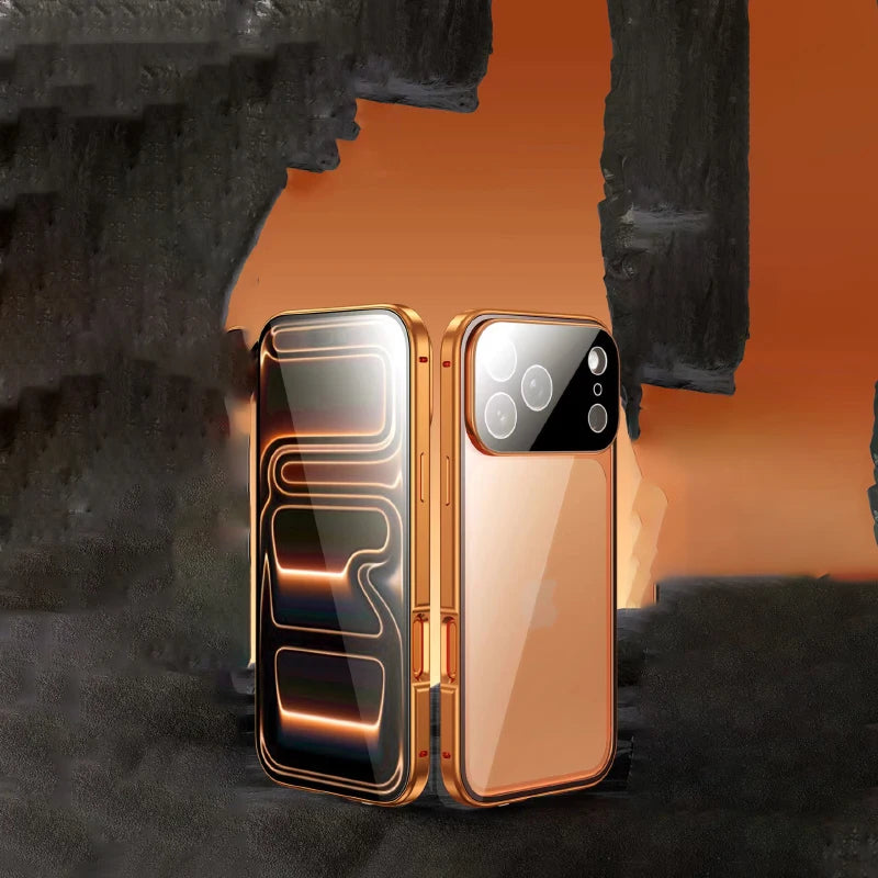 360 Full Protection Metal Magnetic Phone Case For iPhone 17 Pro Max 17 Air 16 15 14 13 Double-Sided Glass Snap Lock Bumper Cover