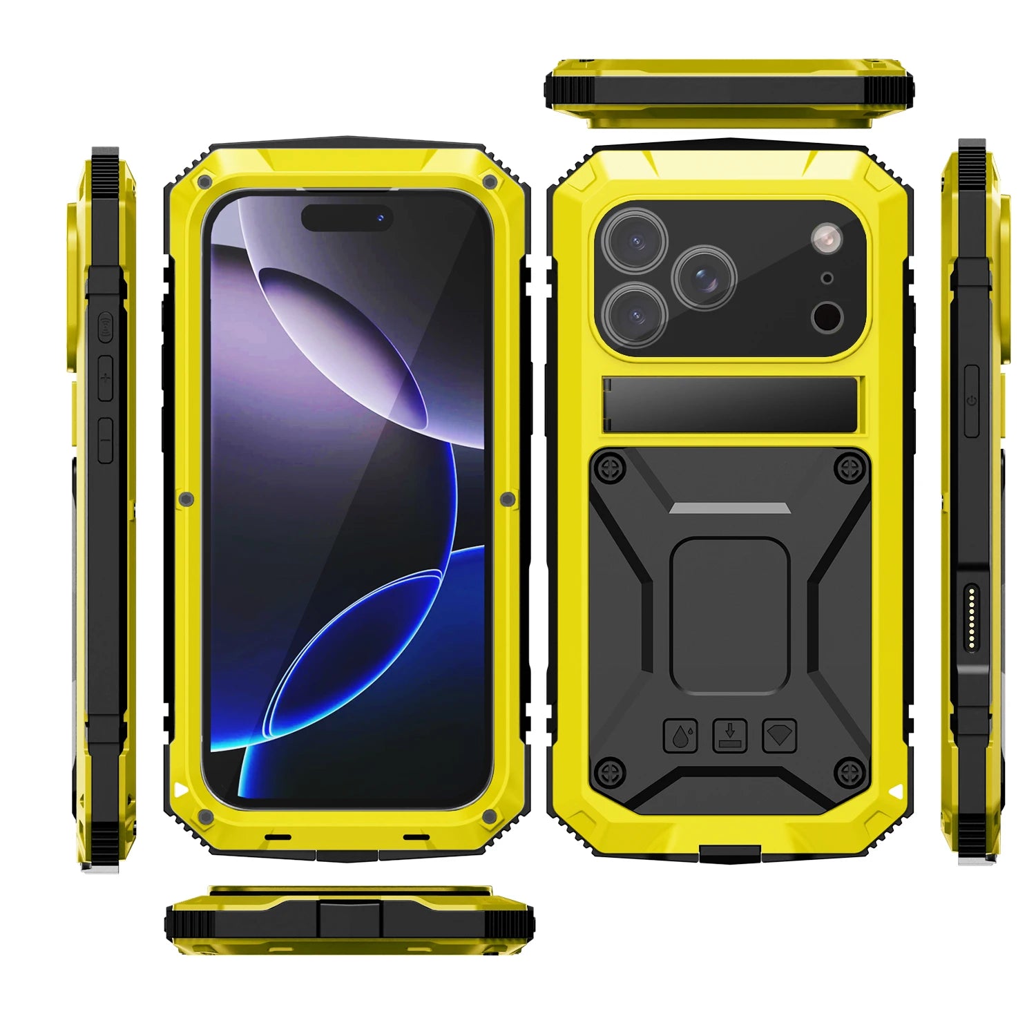 360 Protective Sturdy Military Metal Case for iPhone 17 Pro / Air / 16 Pro Max Shockproof Tempered Glass Built-in Silicone Cover