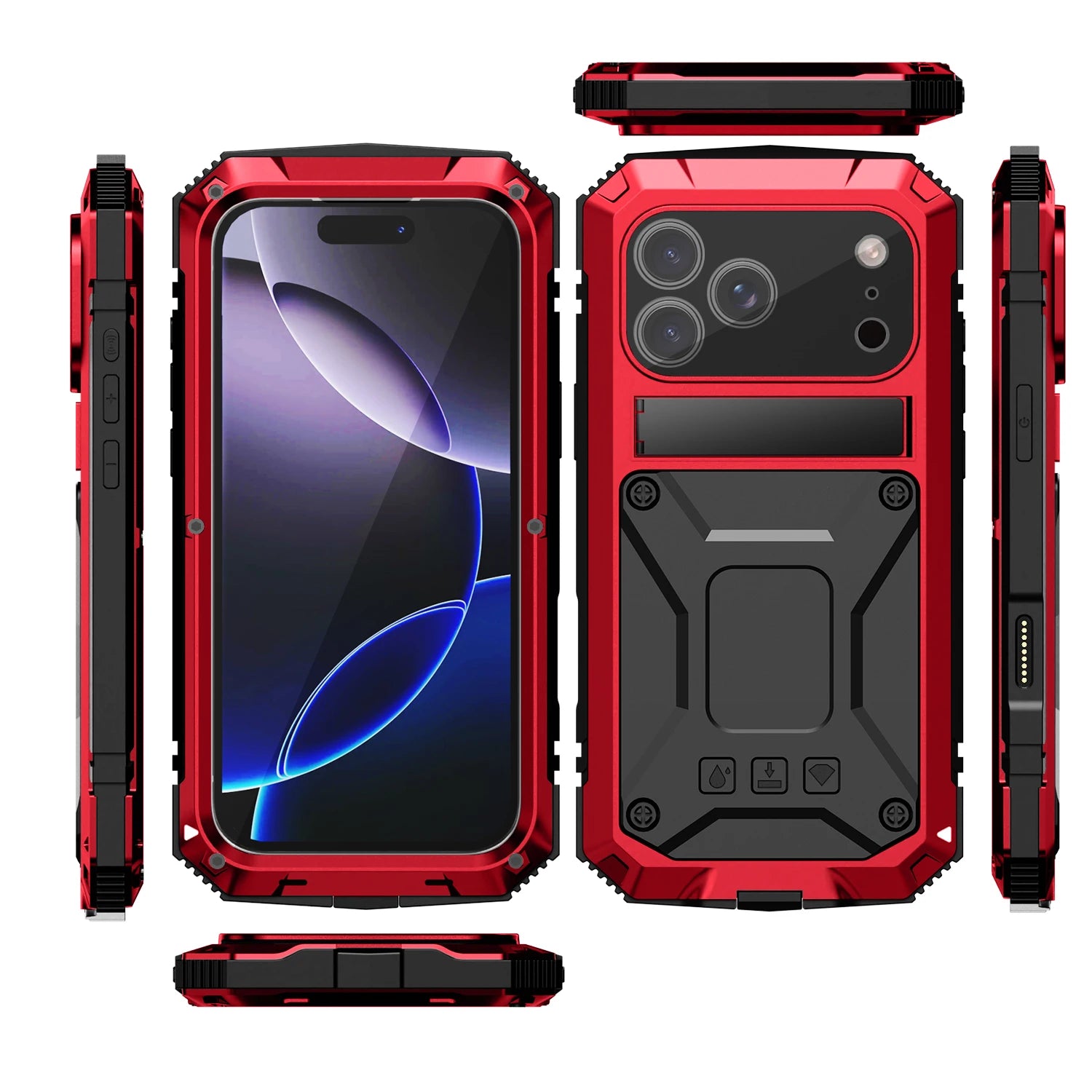360 Protective Sturdy Military Metal Case for iPhone 17 Pro / Air / 16 Pro Max Shockproof Tempered Glass Built-in Silicone Cover