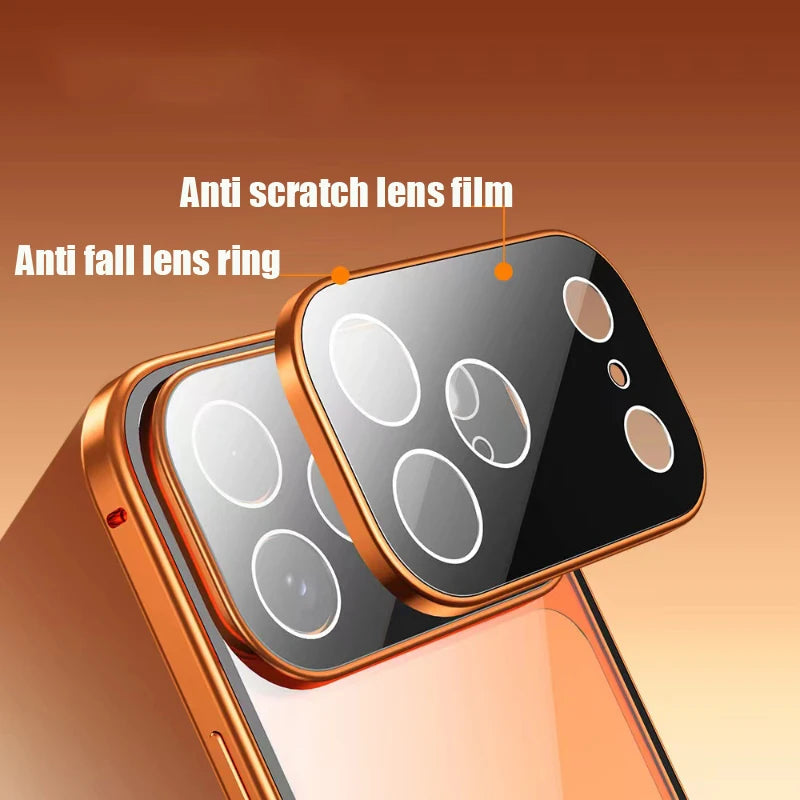 360 Full Protection Metal Magnetic Phone Case For iPhone 17 Pro Max 17 Air 16 15 14 13 Double-Sided Glass Snap Lock Bumper Cover