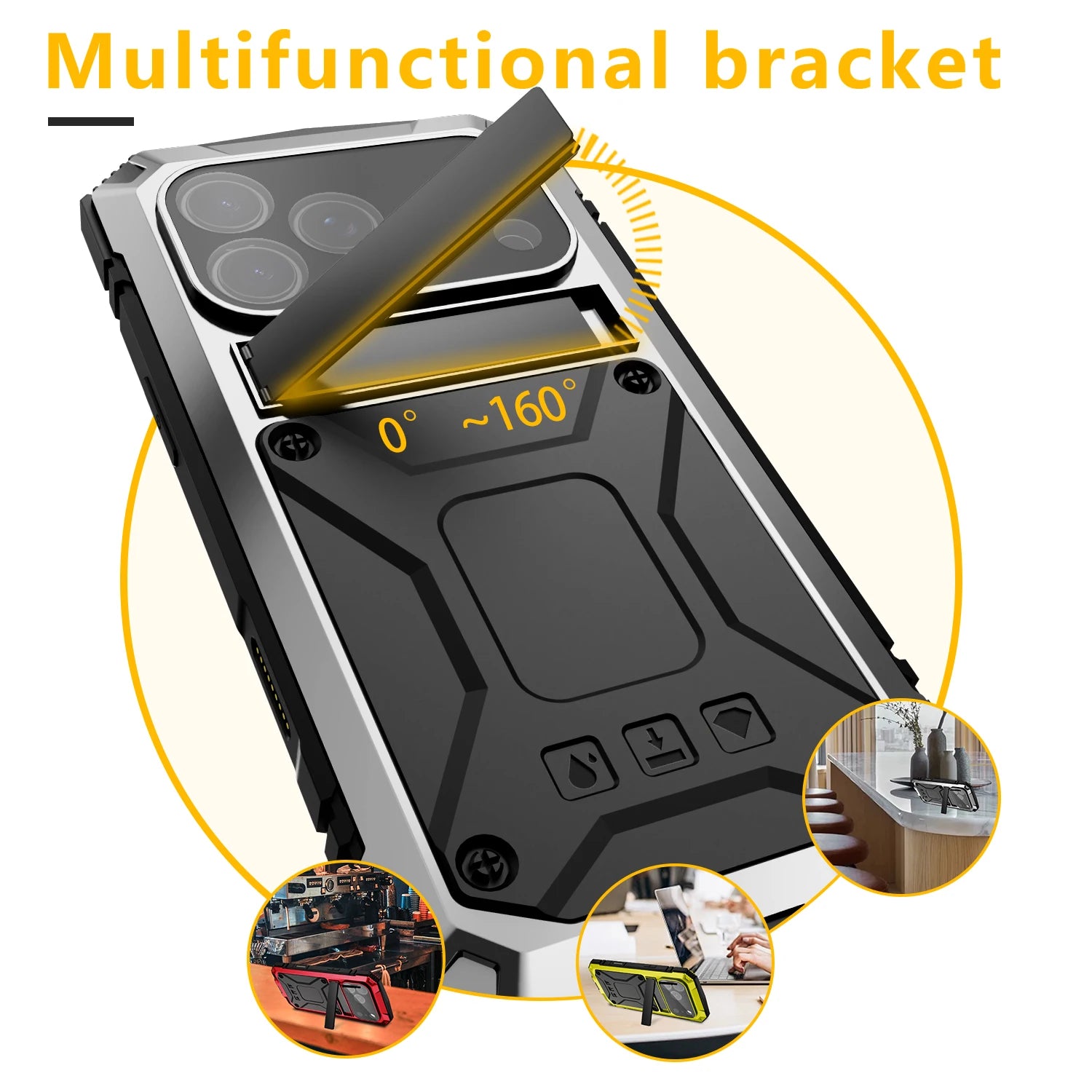 360 Protective Sturdy Military Metal Case for iPhone 17 Pro / Air / 16 Pro Max Shockproof Tempered Glass Built-in Silicone Cover