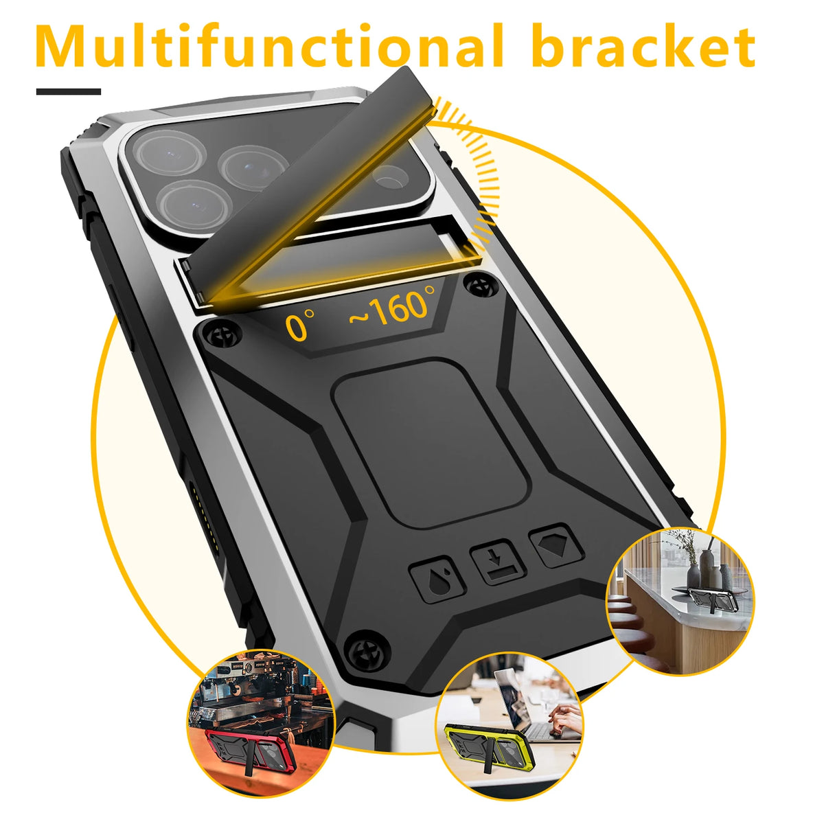 360 Protective Sturdy Military Metal Case for iPhone 17 Pro / Air / 16 Pro Max Shockproof Tempered Glass Built-in Silicone Cover