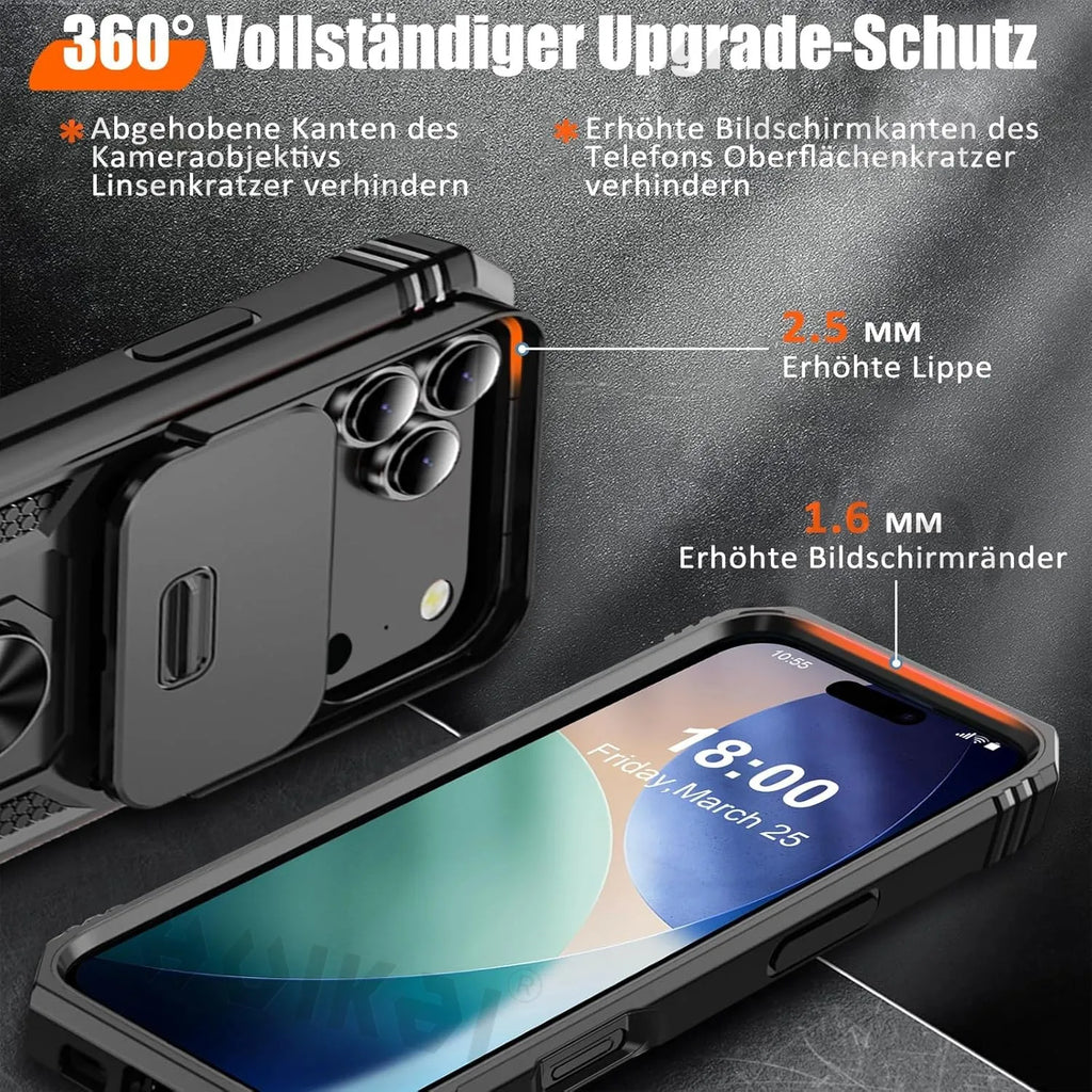 For iPhone 18 Pro Max 17 Air 16e 17 Pro Max 16 14 13 12 Slide Camera Case Heavy Duty Build in 360 Degree Rotate Kickstand Cover