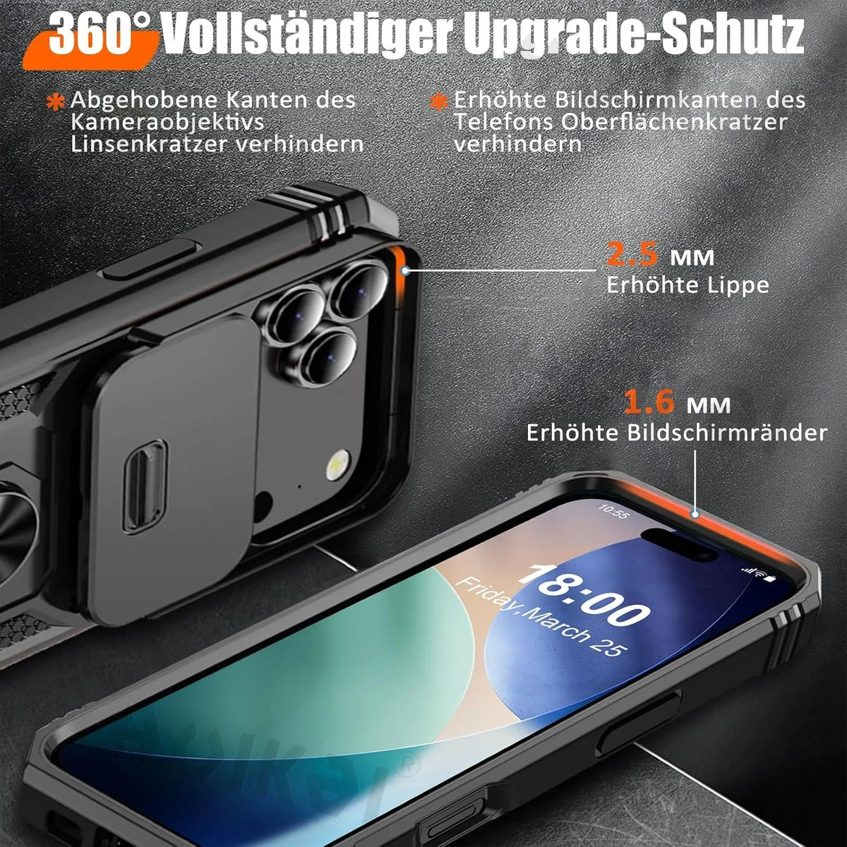 For iPhone 18 Pro Max 17 Air 16e 17 Pro Max 16 14 13 12 Slide Camera Case Heavy Duty Build in 360 Degree Rotate Kickstand Cover